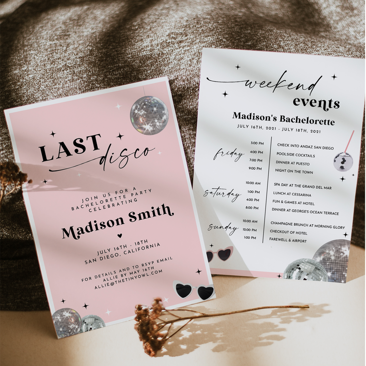 MARCIA | Disco Bachelorette Invitation & Itinerary