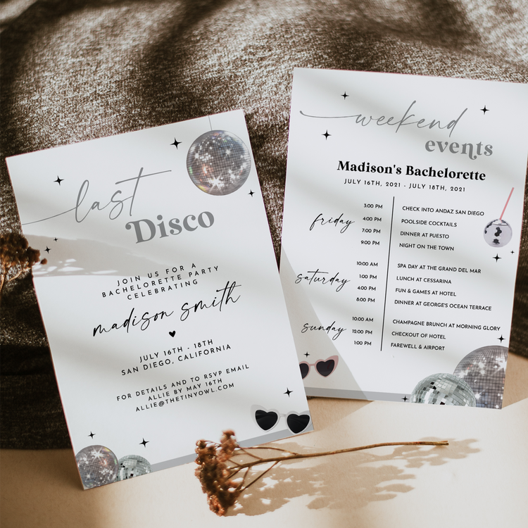 MARCIA | Disco Bachelorette Invitation & Itinerary