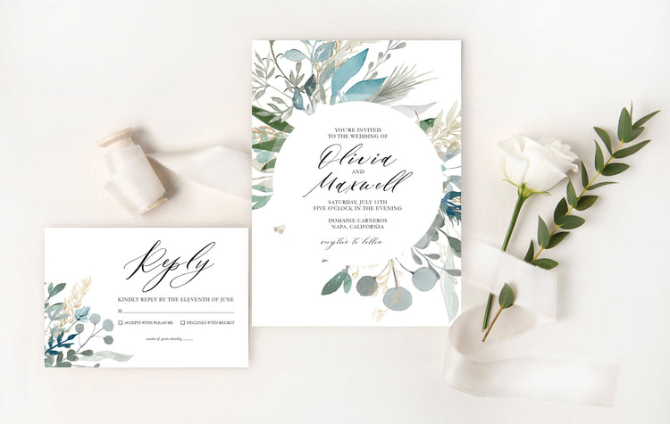 Watercolor Wedding Invitation, Elegant wedding invitation, Instant Download, Invitation Template, Wedding Invitation Set, Editable, Templett