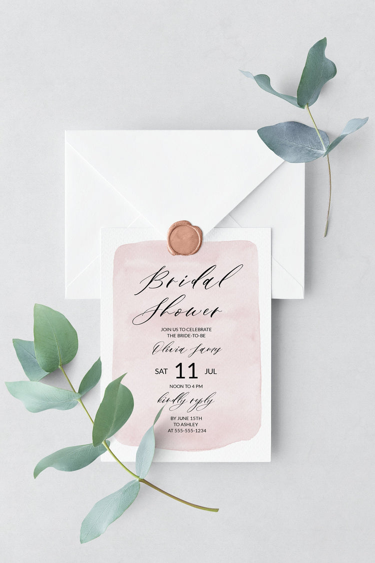 Watercolor Bridal Shower Invitation, Instant Download, Invitation Template, Blush Gold Bridal Shower Invitation, Editable Template