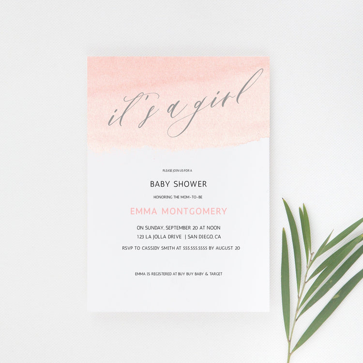 Girl Baby Shower Invitation Template, It's a Girl Baby Shower Invites Watercolor, Printable Invite Editable Invitation, Elegant Baby Shower