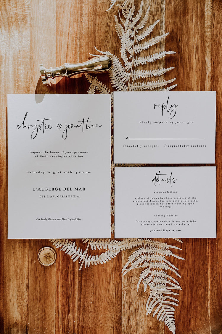 Modern Wedding Invitation Suite Template, Simple Wedding Invitation, Editable Minimalist Wedding Invitation Suite, Neutral Wedding