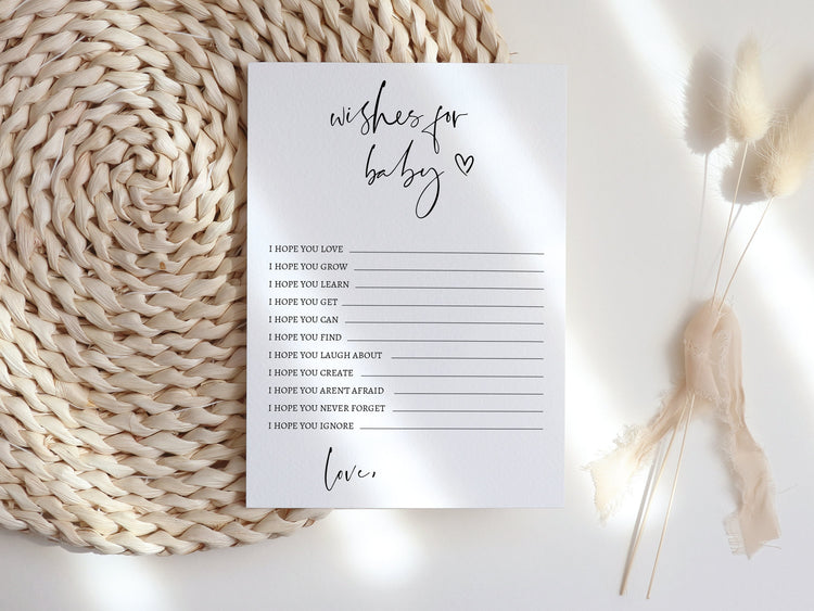 Wishes for Baby Card, Baby Shower Games, Baby Shower Advice Card, Gender Neutral, Editable, Printable, Instant Download, Templett
