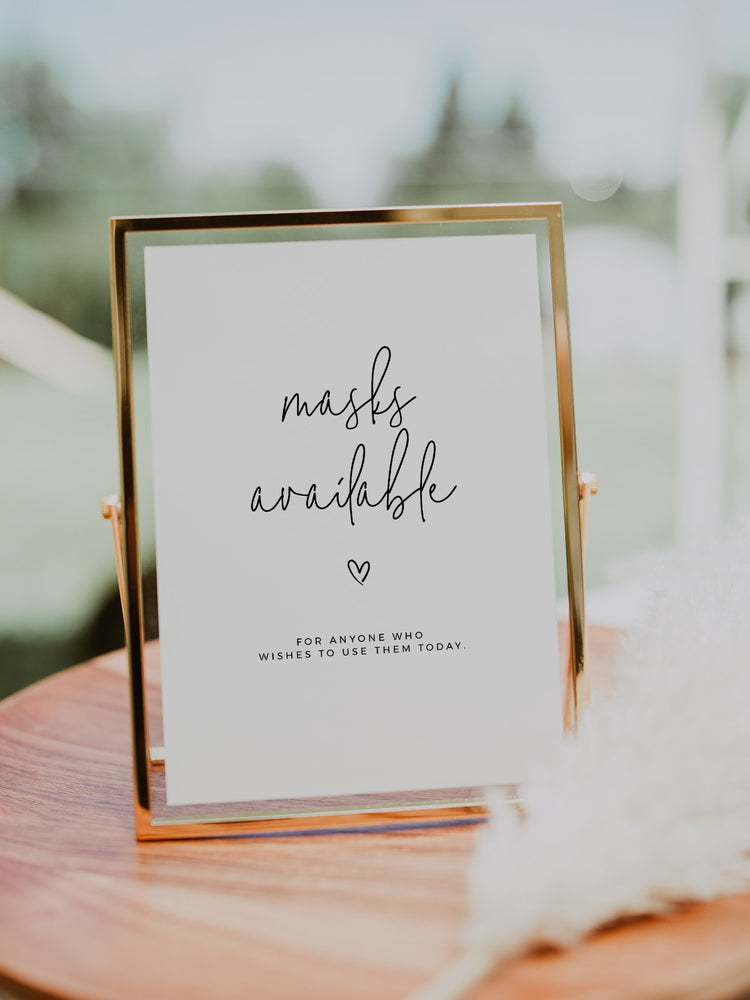 Masks Available Sign Printable, Modern Minimalist Wedding Masks Sign, Social Distancing Printable Wedding Signs Instant Download