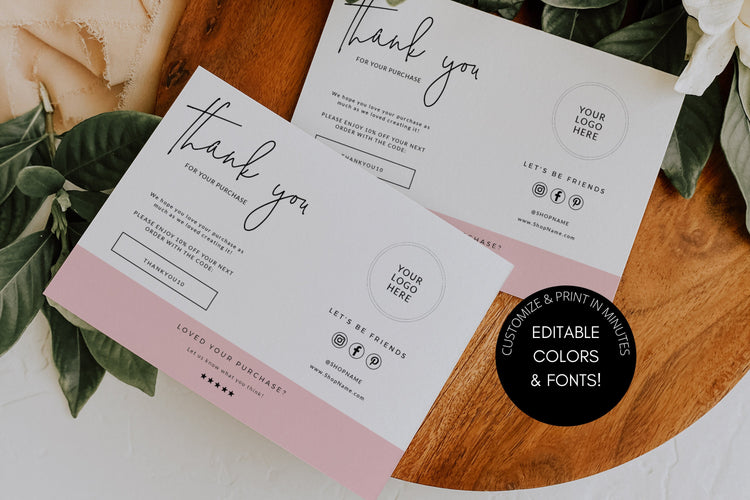 EDITABLE Business Thank You Card Printable | Minimal Thank You | Thanks For Your Purchase Card | Seller Thank You | Customer Thank You
