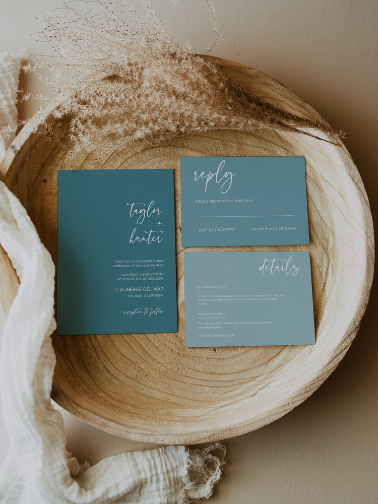 Wedding Invitation Set INSTANT DOWNLOAD Teal Turquoise Blue Watercolor Wedding Invite Template Editable Printable Invite Suite