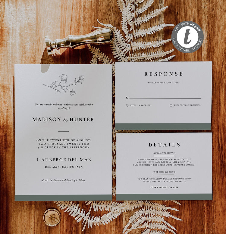Modern Wedding Invitation Suite Template, Simple Wedding Invitation, Editable Minimalist Wedding Invitation Suite, Neutral Wedding