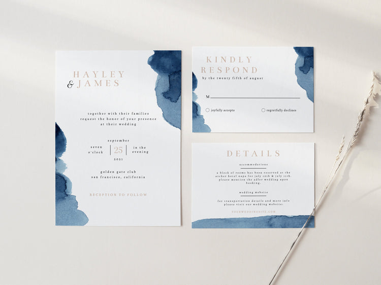 Modern Wedding Invitation Suite Template, Simple Wedding Invitation, Editable Minimalist Wedding Invitation Suite, Navy Blue Wedding, HAYLEY