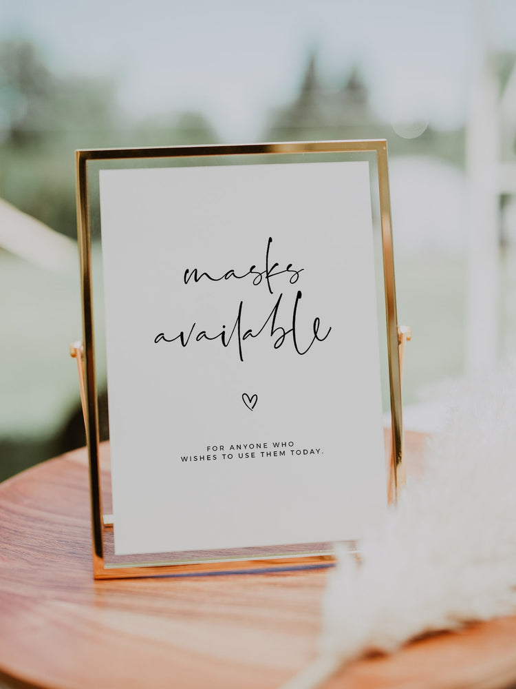 Masks Available Sign Printable, Modern Minimalist Wedding Masks Sign, Social Distancing Printable Wedding Signs Instant Download