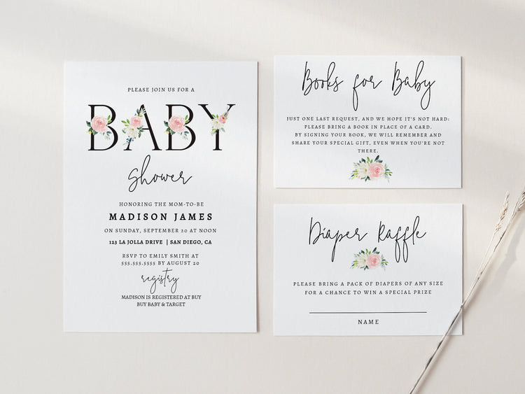 Floral Baby Shower Invitation, Couples Baby Shower Invitation, Girl Baby Shower Invitation, Printable Digital Baby Shower Invite