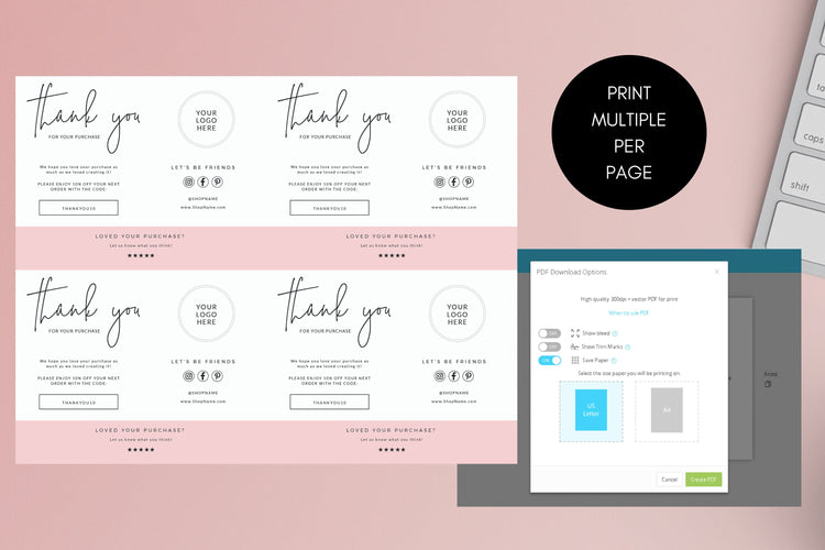 EDITABLE Business Thank You Card Printable | Minimal Thank You | Thanks For Your Purchase Card | Seller Thank You | Customer Thank You