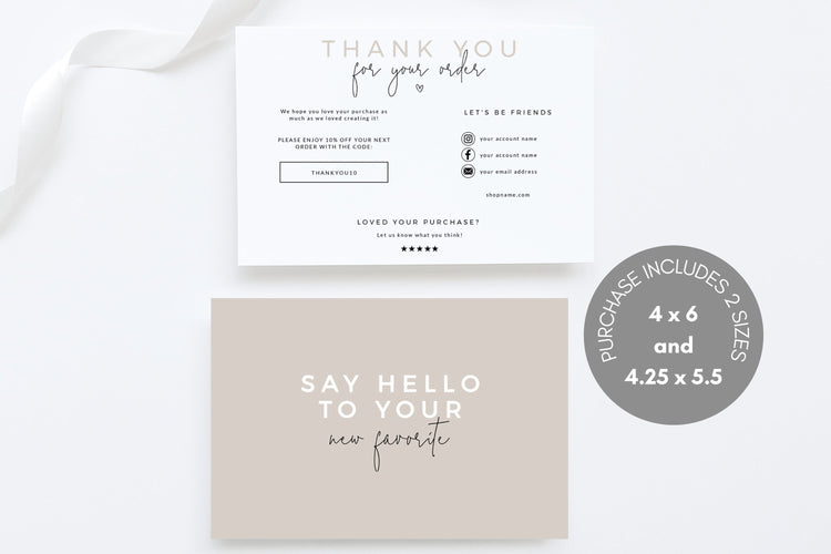 EDITABLE Business Thank You Card Printable | Minimal Thank You | Thanks For Your Purchase Card | Seller Thank You | Customer Thank You