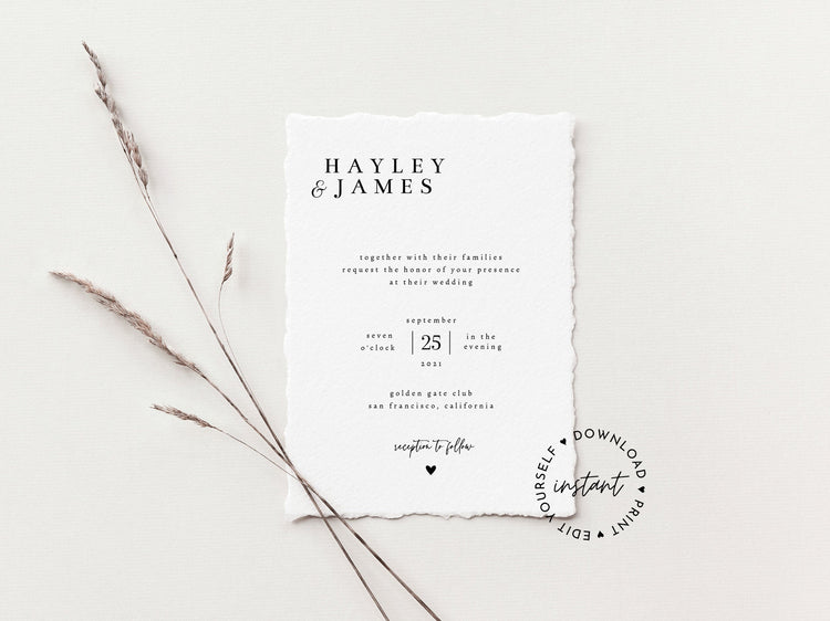 Minimalist Wedding Invitation Set, INSTANT DOWNLOAD, Modern, Simple, Elegant, Editable Template, Invite, RSVP, Details