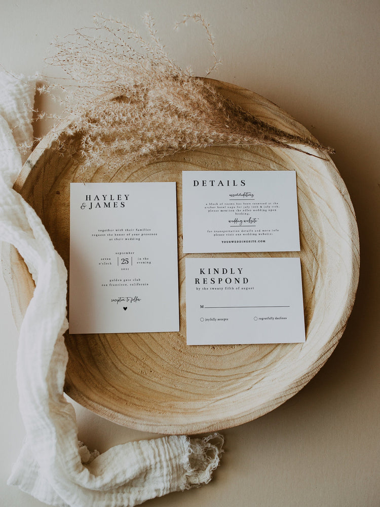 Minimalist Wedding Invitation Set, INSTANT DOWNLOAD, Modern, Simple, Elegant, Editable Template, Invite, RSVP, Details