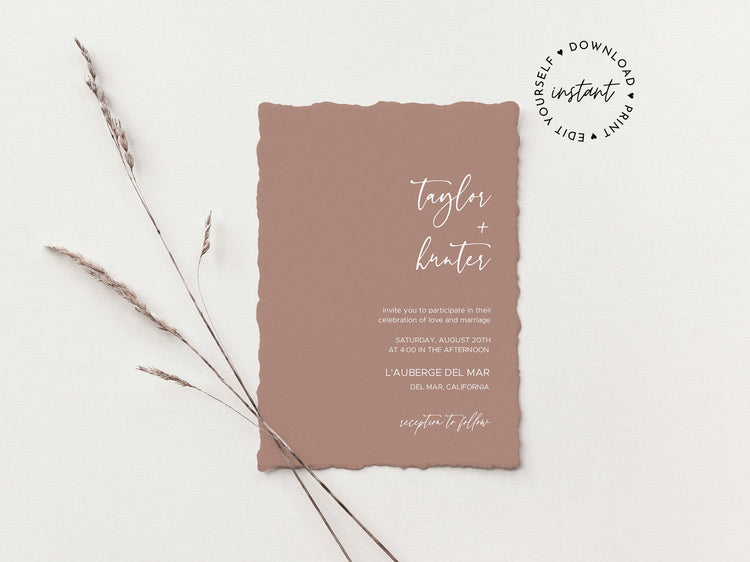 Terracotta Wedding Invitation Template | Minimalist Desert Wedding Invite | Burnt Orange Wedding Invite | Editable Rust Invite Template