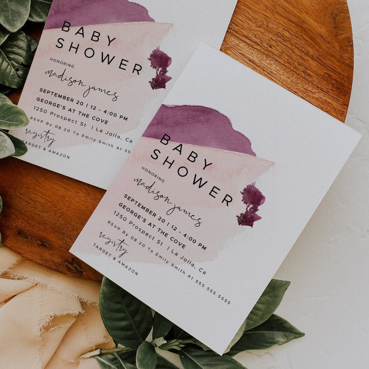 DAKOTA | Abstract Pink & Burgundy Baby Shower Invitation