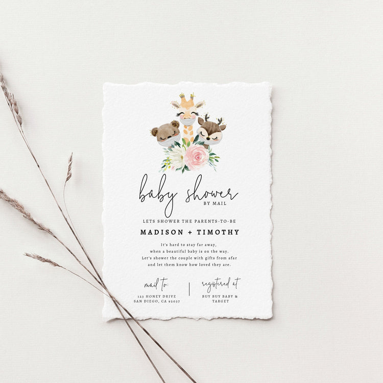 Baby Shower by Mail Template, Quarantine Animals, Social Distancing Shower Invite, Editable Text, Instant Download