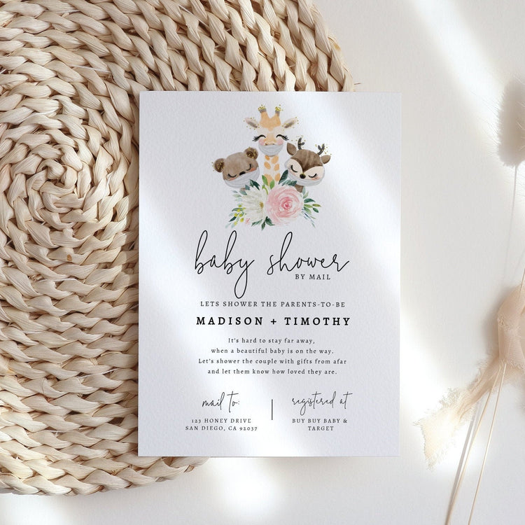 Baby Shower by Mail Template, Quarantine Animals, Social Distancing Shower Invite, Editable Text, Instant Download