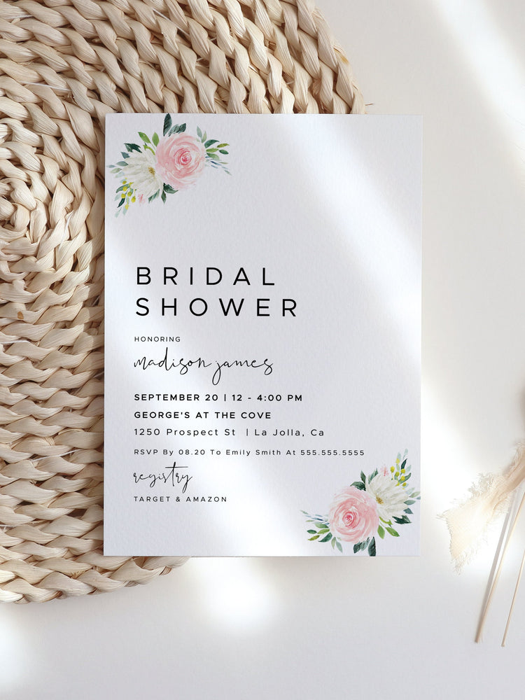 Pink Floral Bridal Shower Invitation, Editable Bridal Shower Invitation Template, Pink Bridal Shower, Pink Watercolor Bridal Shower Template