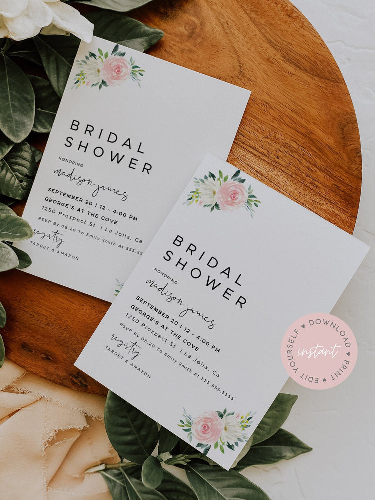 Pink Floral Bridal Shower Invitation, Editable Bridal Shower Invitation Template, Pink Bridal Shower, Pink Watercolor Bridal Shower Template