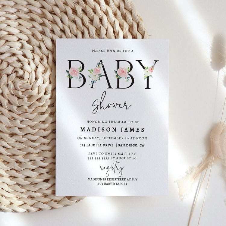 Floral Baby Shower Invitation, Couples Baby Shower Invitation, Girl Baby Shower Invitation, Printable Digital Baby Shower Invite