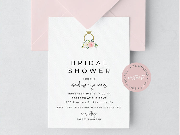 Pink Floral Bridal Shower Invitation, Editable Bridal Shower Invitation Template, Pink Bridal Shower, Pink Watercolor Bridal Shower Template