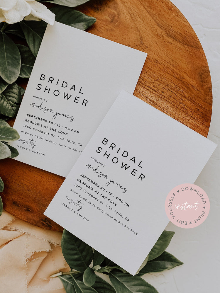 Modern Minimal Bridal Shower Invitation, Editable Bridal Shower Invitation Template, Minimalist Bridal Shower, Simple Bridal Shower Template