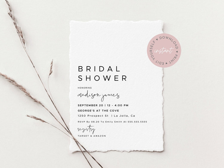 Modern Minimal Bridal Shower Invitation, Editable Bridal Shower Invitation Template, Minimalist Bridal Shower, Simple Bridal Shower Template