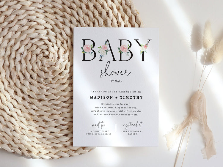 Baby Shower by Mail Template, Floral Baby Shower, Social Distancing Shower Invite, Editable Text, Instant Download
