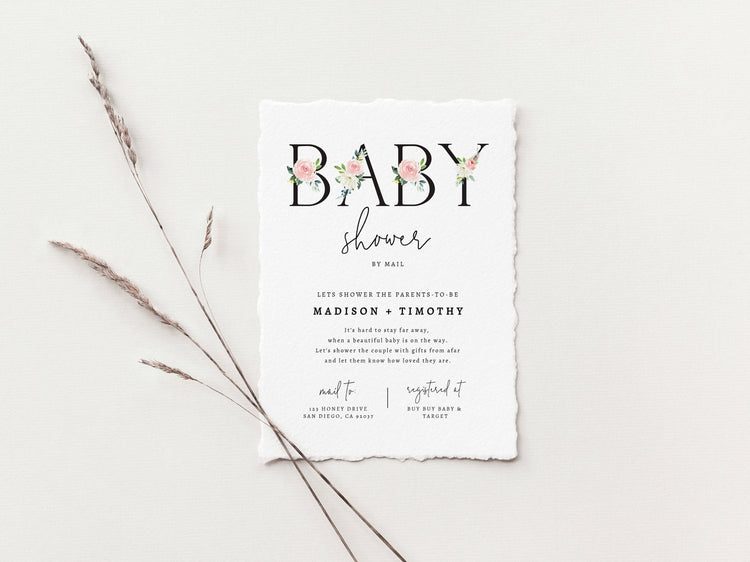 Baby Shower by Mail Template, Floral Baby Shower, Social Distancing Shower Invite, Editable Text, Instant Download