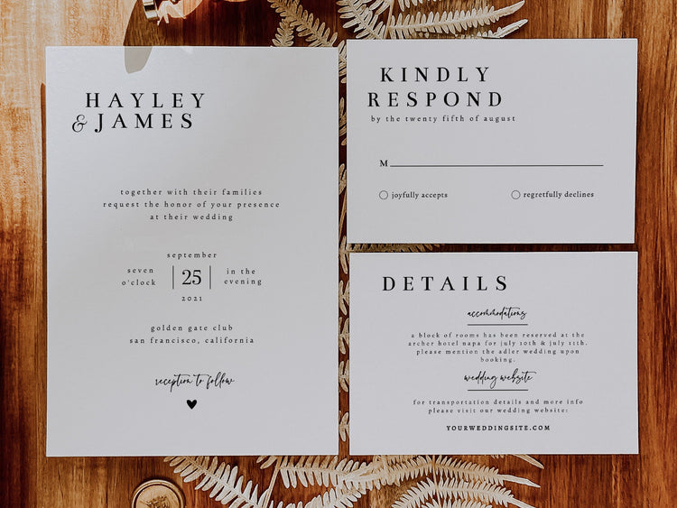 Minimalist Wedding Invitation Set, INSTANT DOWNLOAD, Modern, Simple, Elegant, Editable Template, Invite, RSVP, Details