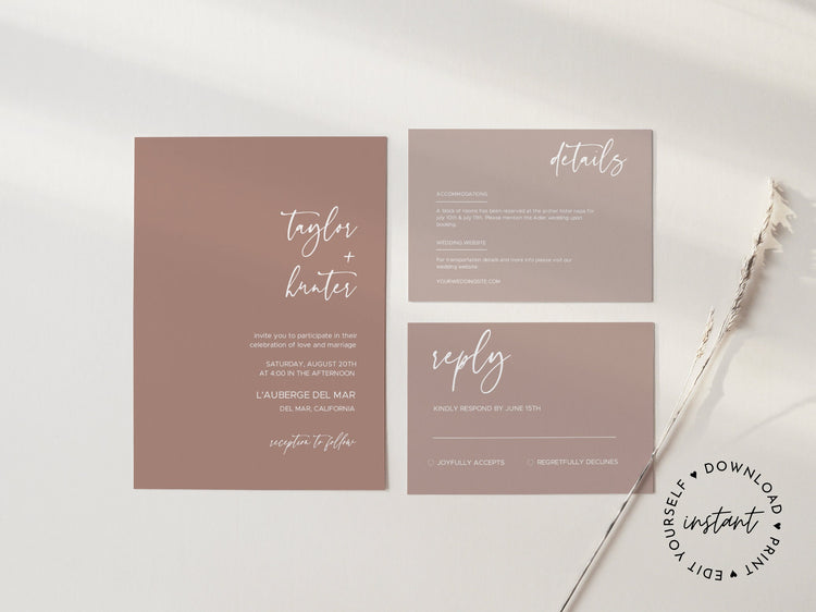 Terracotta Wedding Invitation Template | Minimalist Desert Wedding Invite | Burnt Orange Wedding Invite | Editable Rust Invite Template