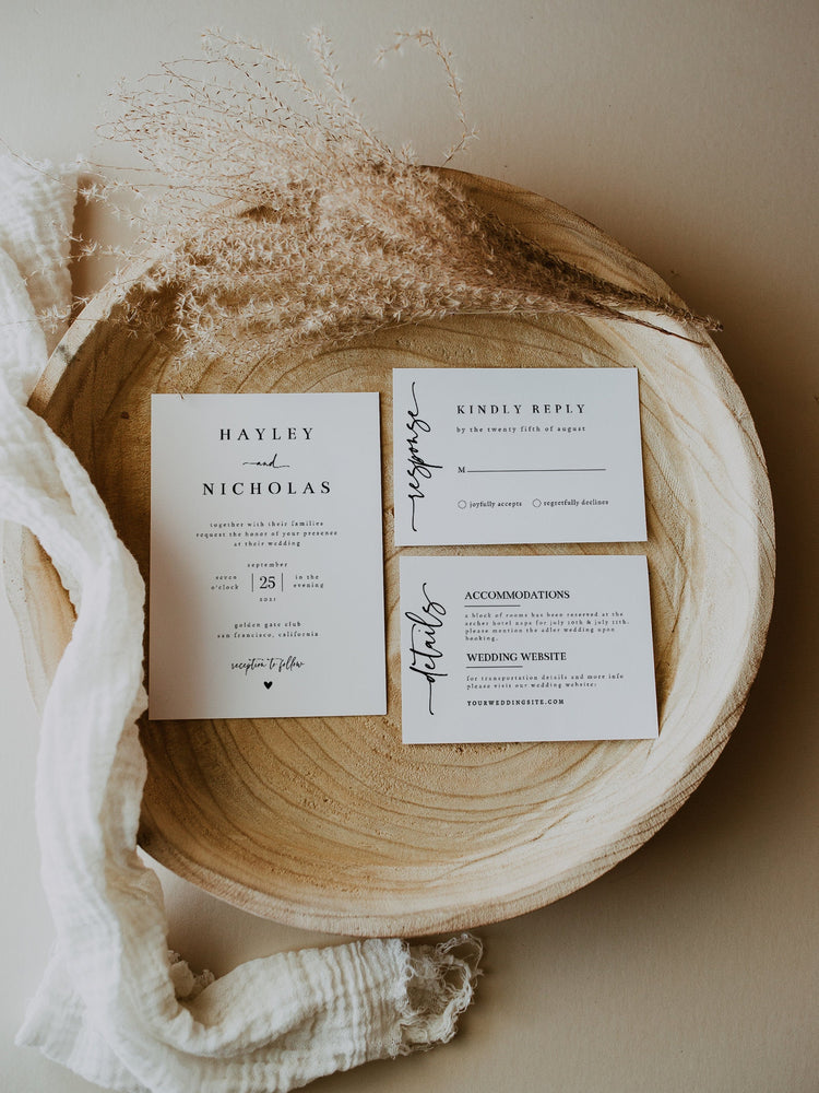 Minimalist Wedding Invitation Set, INSTANT DOWNLOAD, Modern, Simple, Elegant, Editable Template, Invite, RSVP, Details