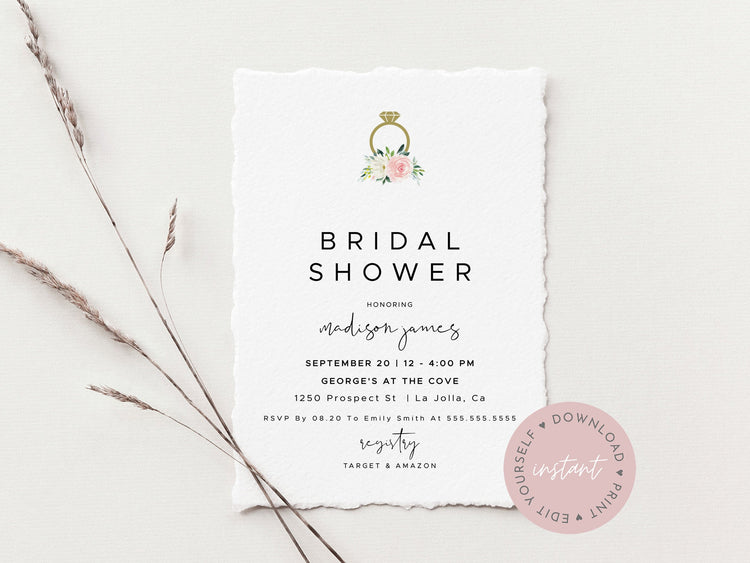 Pink Floral Bridal Shower Invitation, Editable Bridal Shower Invitation Template, Pink Bridal Shower, Pink Watercolor Bridal Shower Template