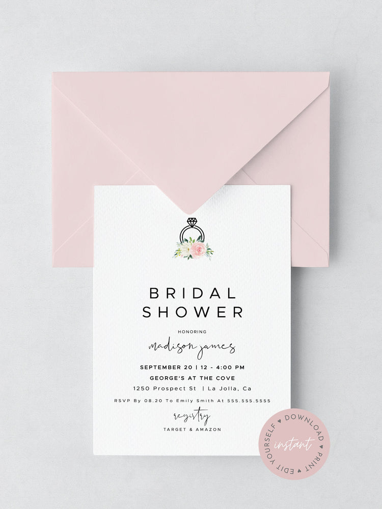 Pink Floral Bridal Shower Invitation, Editable Bridal Shower Invitation Template, Pink Bridal Shower, Pink Watercolor Bridal Shower Template