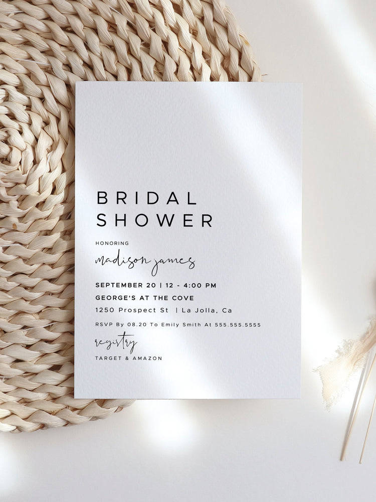 Modern Minimal Bridal Shower Invitation, Editable Bridal Shower Invitation Template, Minimalist Bridal Shower, Simple Bridal Shower Template