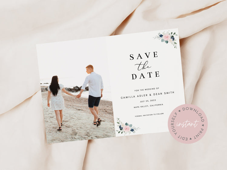 Photo Save the Date Template, Engagement Photo Save the Dates, Save the Date with Pictures Template, INSTANT DOWNLOAD, Editable, Template