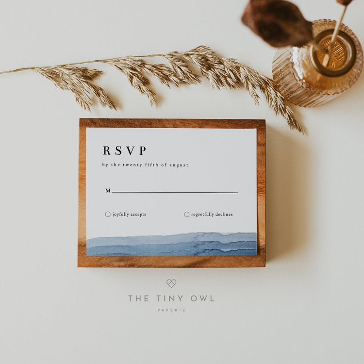 Blue Watercolor Ombre Wedding Invitation Template, DIY Wedding Invitation Suite,Wedding Invitation Set, Modern Wedding Template #0711B