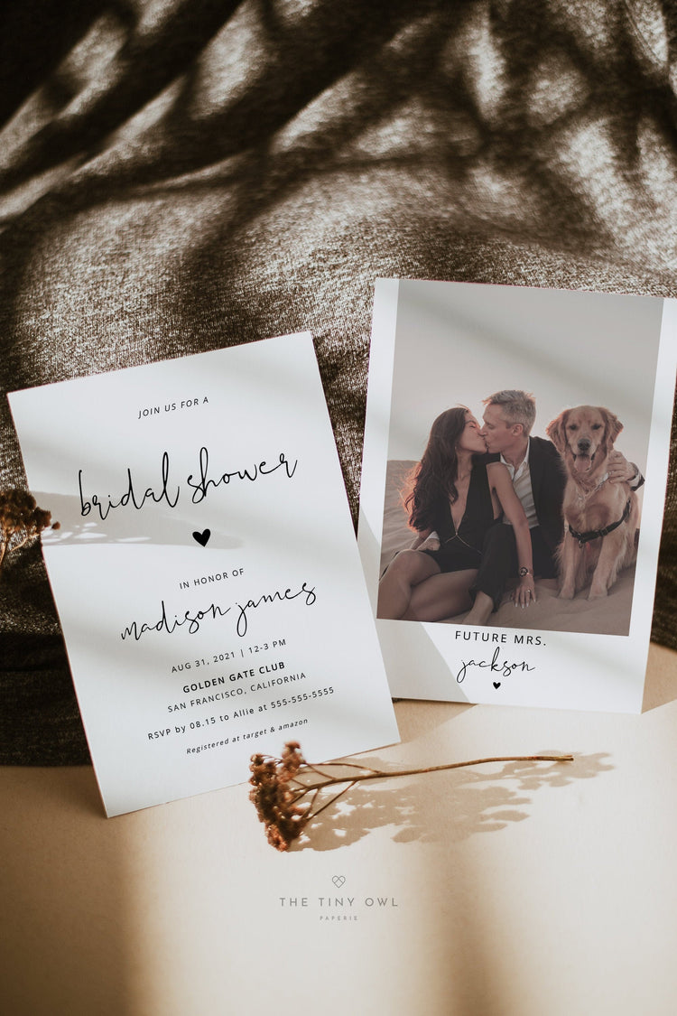 Bridal Shower Invitation, Photo Bridal Shower Invite, Simple Modern Minimalist Bridal Shower Evite Printable Instant Download DIY #057T