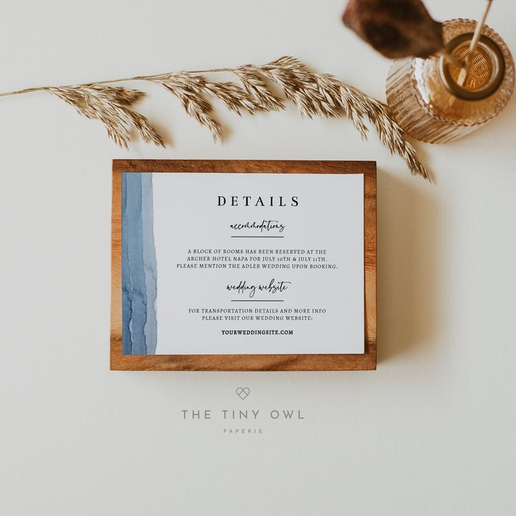 Blue Watercolor Ombre Wedding Invitation Template, DIY Wedding Invitation Suite,Wedding Invitation Set, Modern Wedding Template #0711B