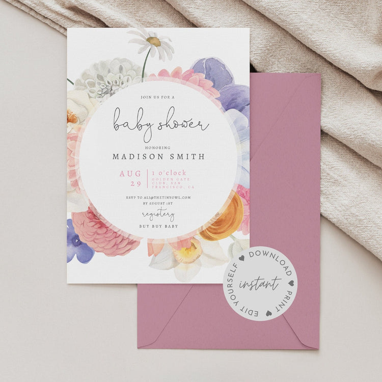 Baby Shower Invite, Floral Garden Baby Shower Invitation, baby shower, Spring Floral, invitation template, digital download, printable #07PF