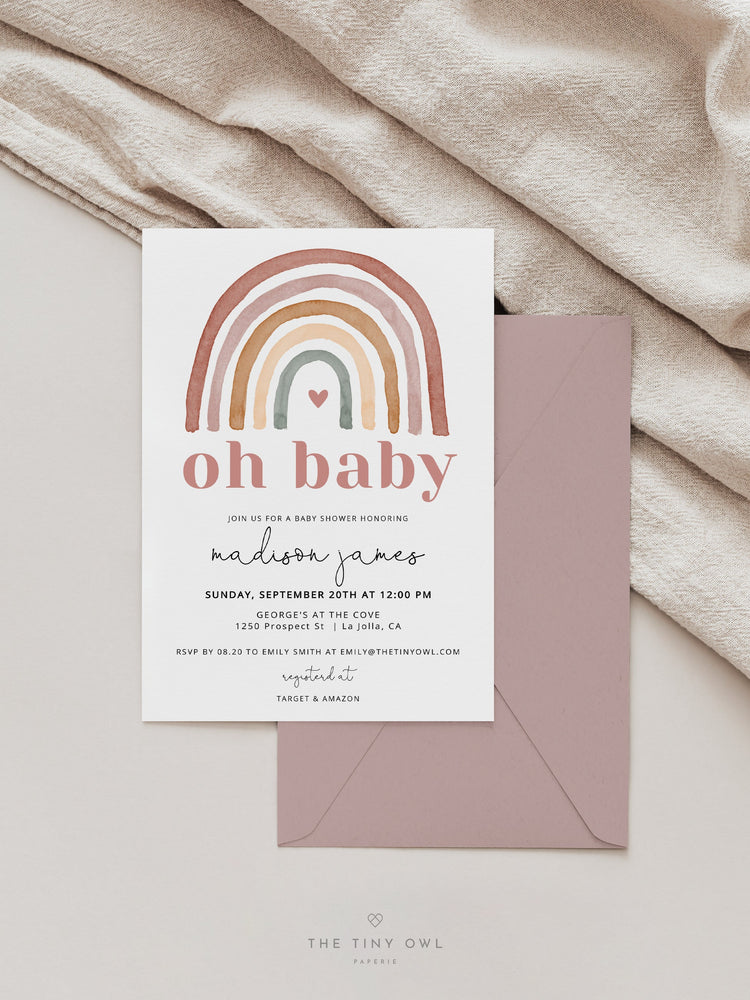 Rainbow Baby Shower Invitation | Gender Neutral Shower Invite | Muted Tones Boho Baby Shower | Bohemian Baby Shower Editable Template #07RB