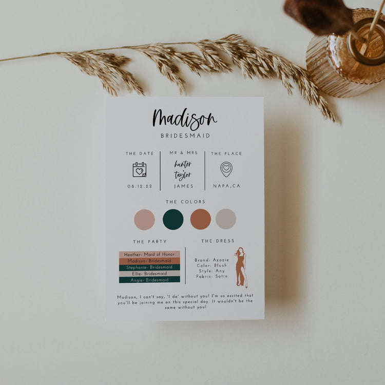 Bridesmaid Info Card Template, Bridesmaid Box Detail Card, Bridesmaid Proposal Info Card, Modern Bridesmaid Infographic