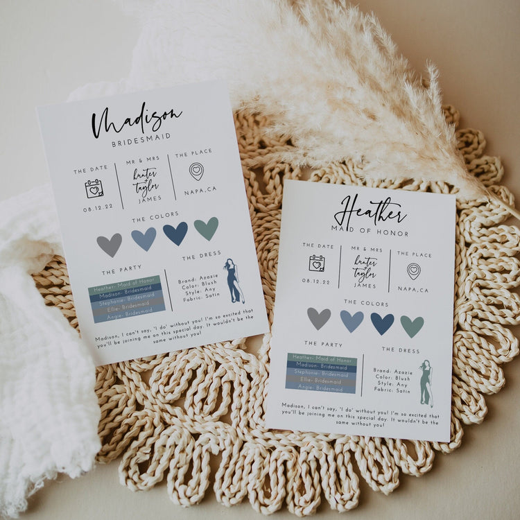 Bridesmaid Info Card Template, Bridesmaid Box Detail Card, Bridesmaid Proposal Info Card, Modern Bridesmaid Infographic