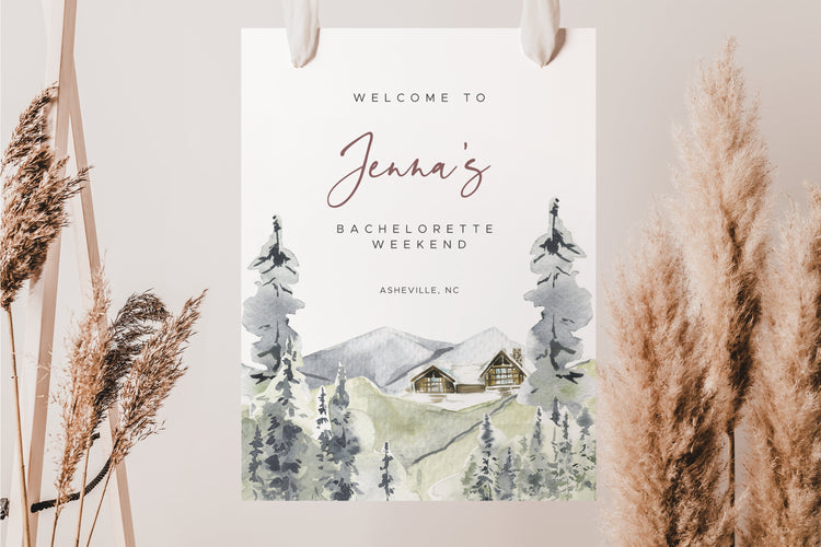 Mountain Bachelorette Party Welcome Sign, Cabin Bachelorette Weekend, Camping Bachelorette, Glamping Woods