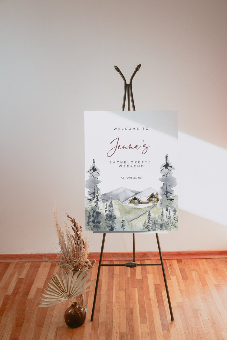 Mountain Bachelorette Party Welcome Sign, Cabin Bachelorette Weekend, Camping Bachelorette, Glamping Woods