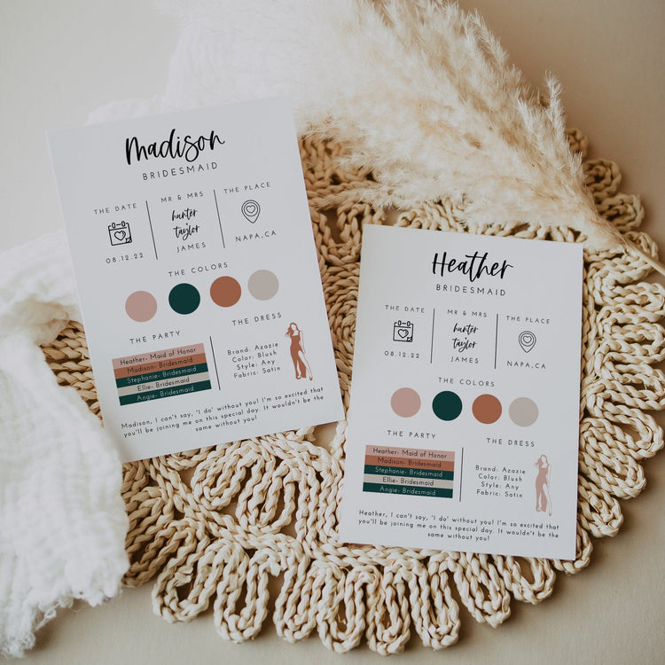 Bridesmaid Info Card Template, Bridesmaid Box Detail Card, Bridesmaid Proposal Info Card, Modern Bridesmaid Infographic