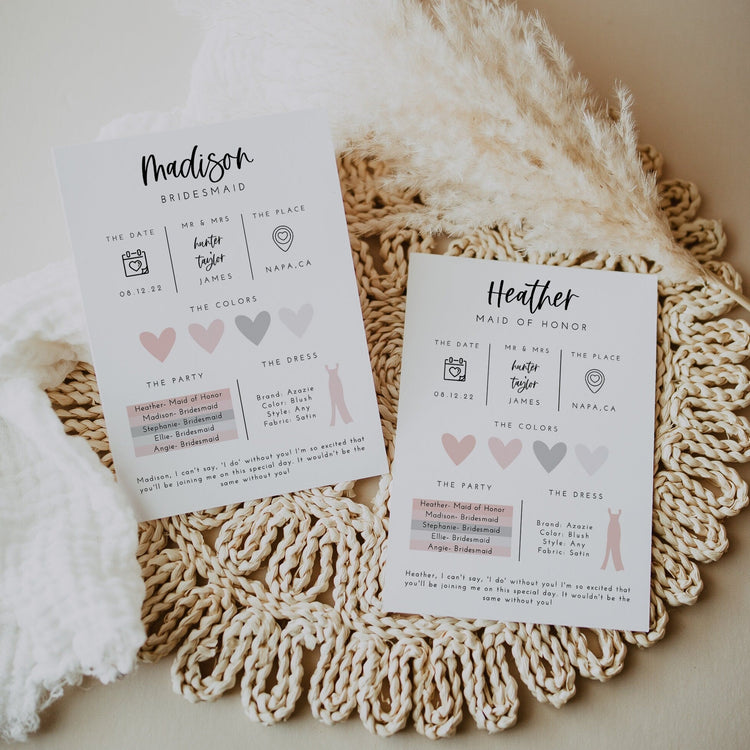 Bridesmaid Box Detail Cards, Bridesmaid Card Insert, Bridesmaid Proposal Idea, Bridal Party Detail Wedding, Custom Bridesmaid Card Printable