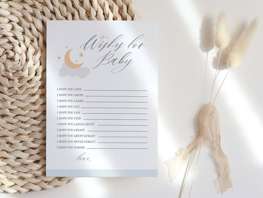 Wishes for Baby, Moon Stars, Over the moon baby shower, Editable Instant Download Template, Templett