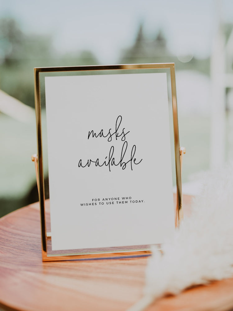 Masks Available Sign Printable, Modern Minimalist Wedding Masks Sign, Social Distancing Printable Wedding Signs Instant Download